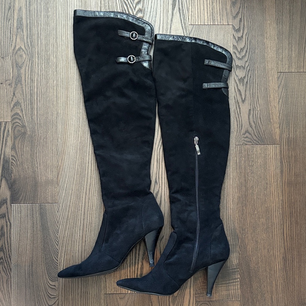 GUESS Black Suede + Patent Over the Knee Women's Boots 9.5